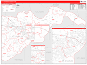 St. Charles County Wall Map Red Line Style